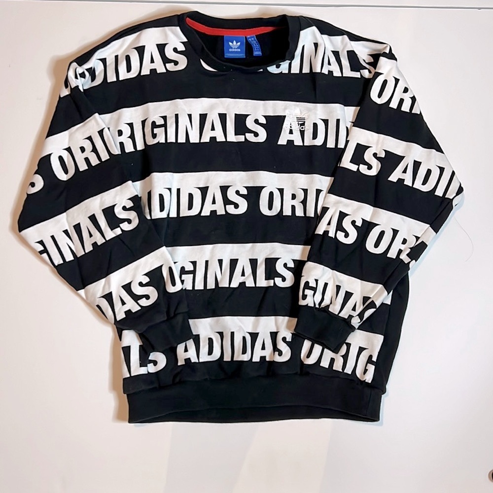Adidas Originals black & white long sleeve crew neck sweater shirt sz small